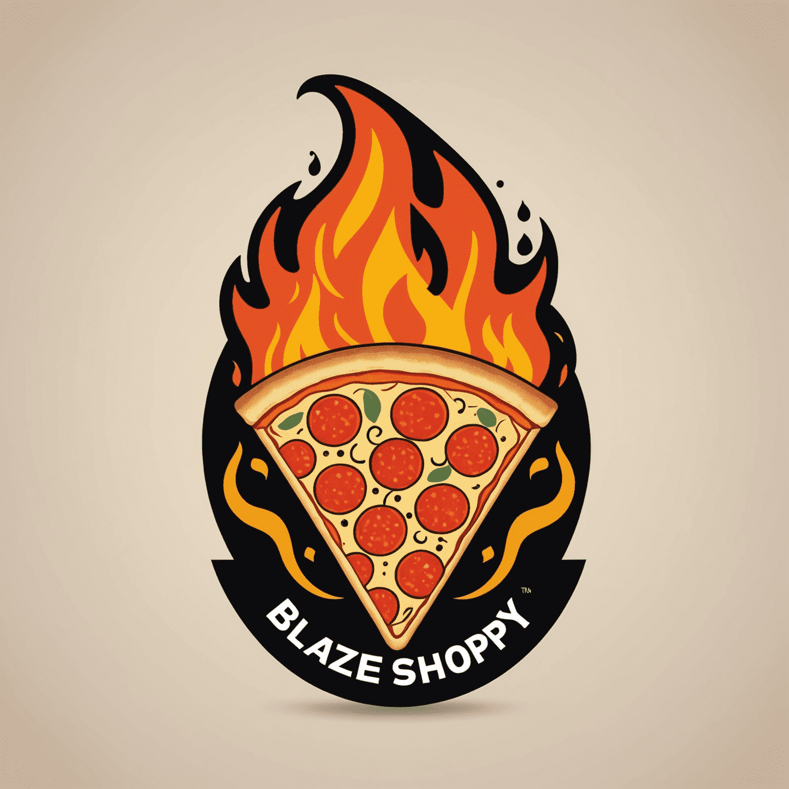 BlazeShoppy logo - A stylized flame-shaped pizza slice with bold, modern typography