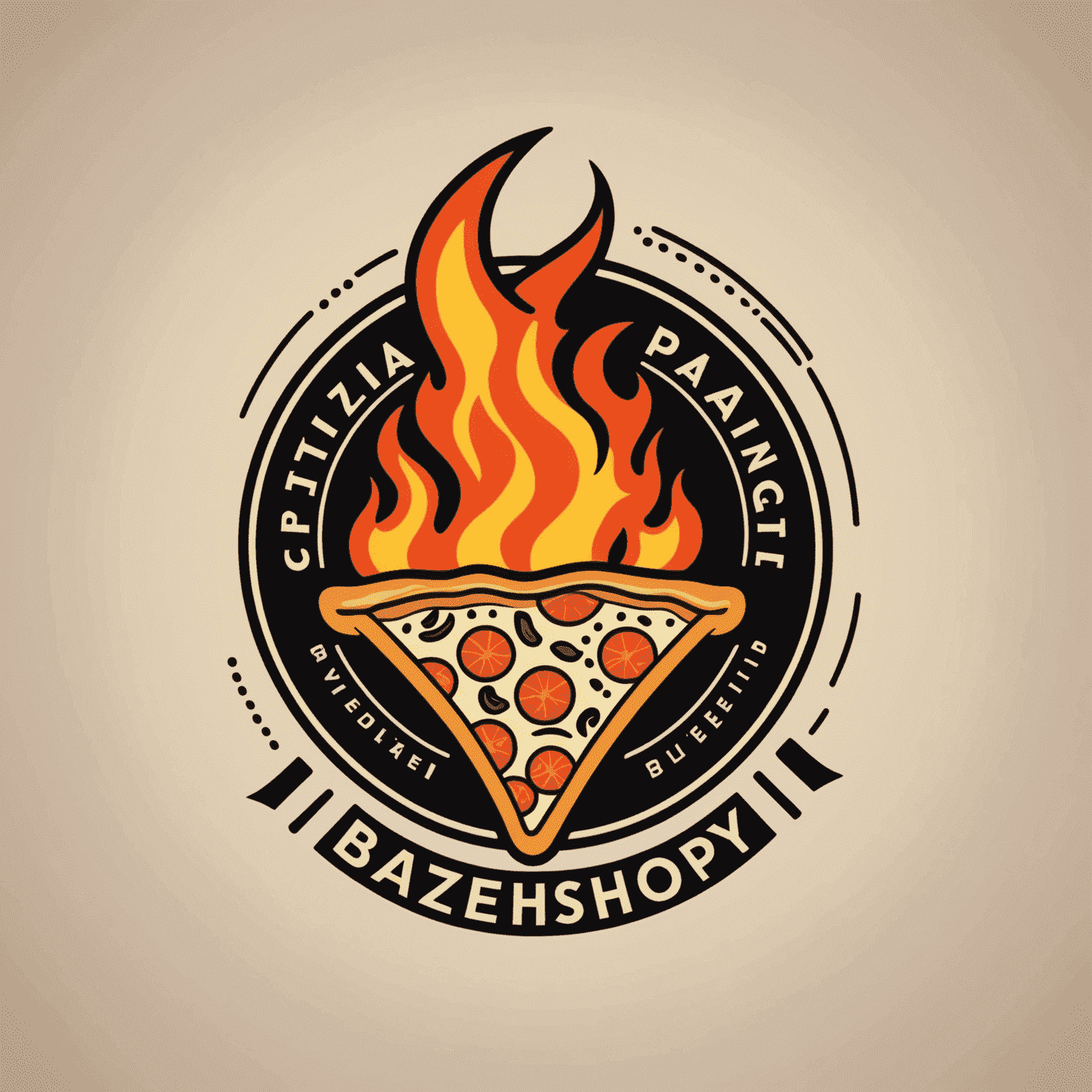 BlazeShoppy logo - A stylized flame-shaped pizza slice with bold, modern typography