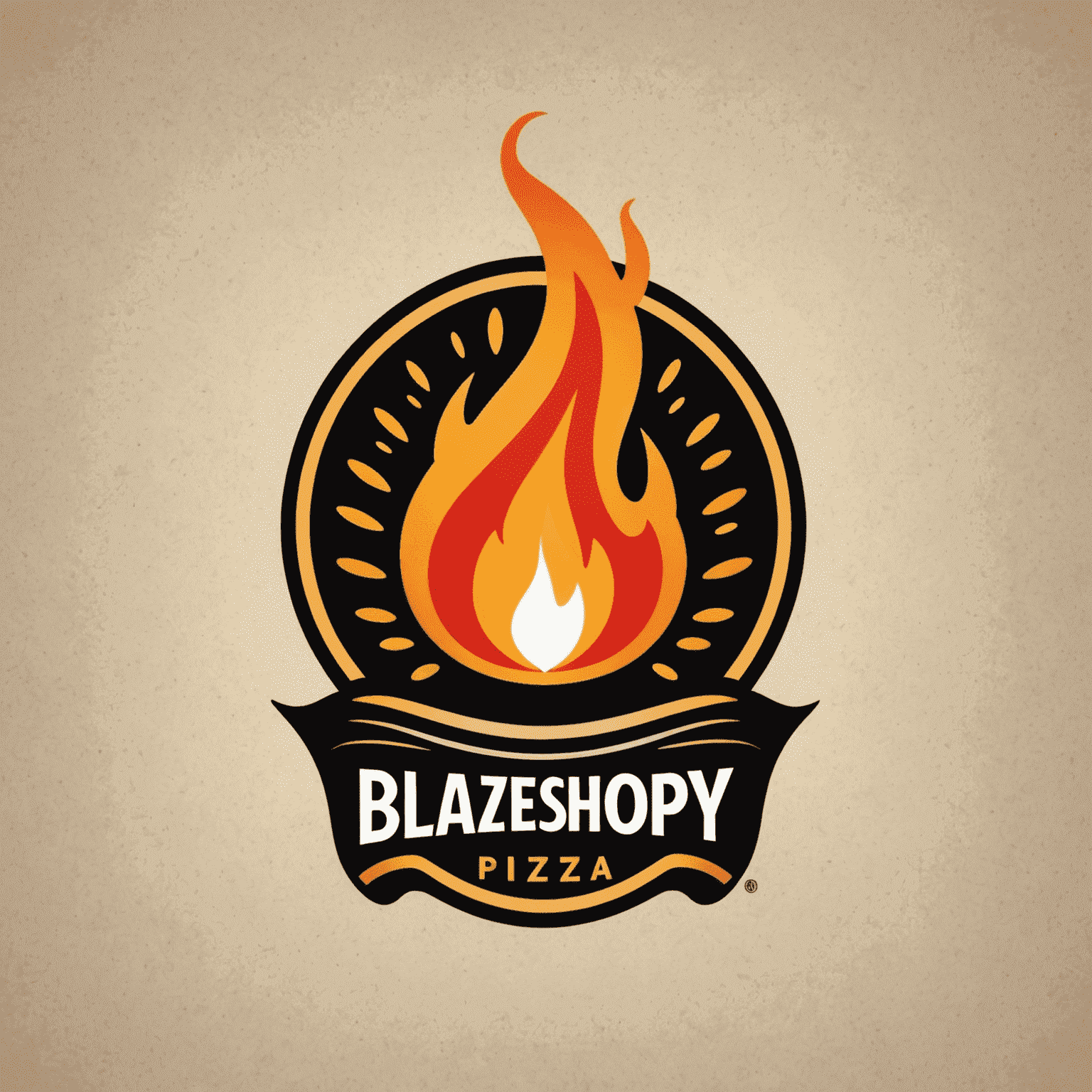 BlazeShoppy logo - A stylized flame-shaped pizza slice with bold, modern typography