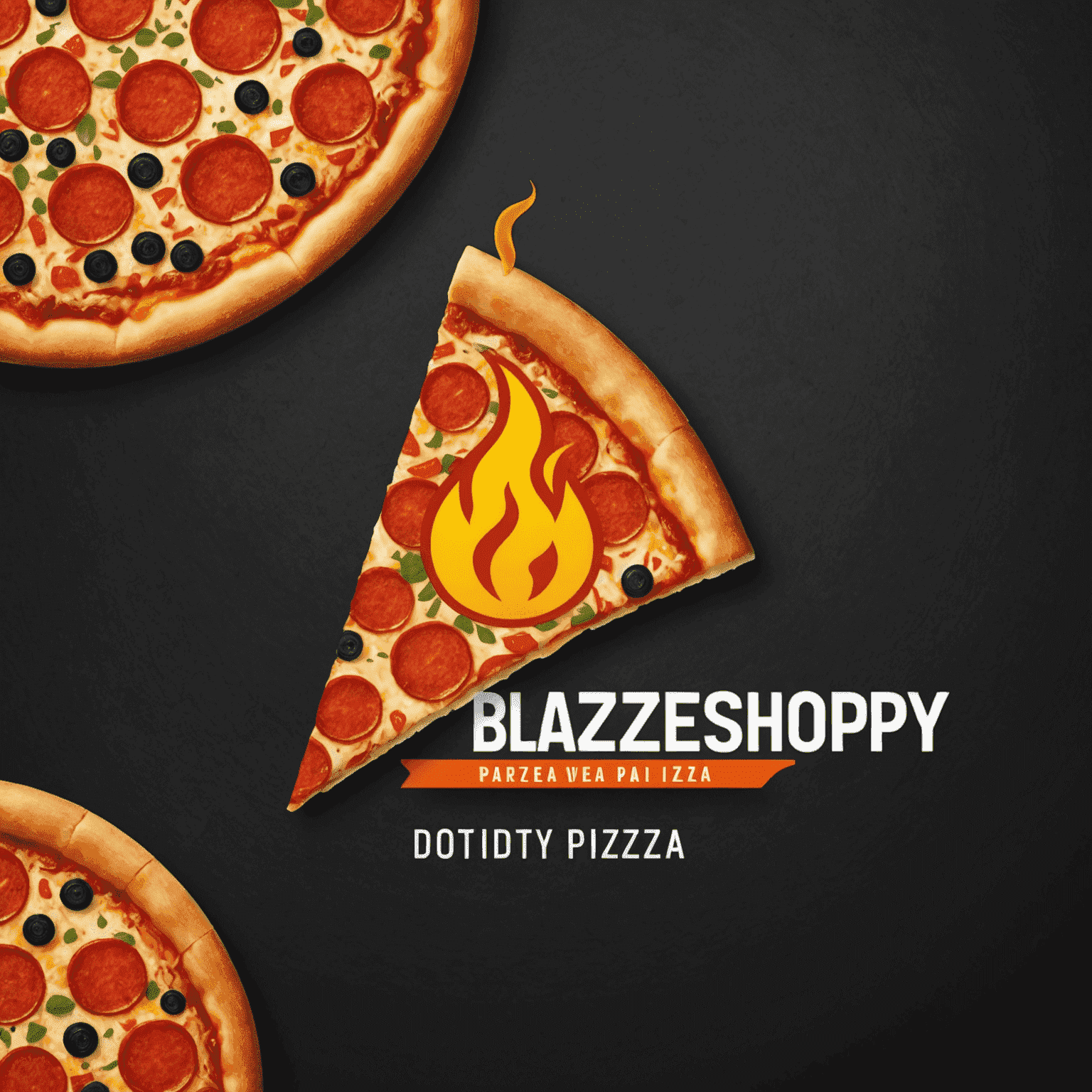 BlazeShoppy logo - A stylized flame-shaped pizza slice with bold, modern typography