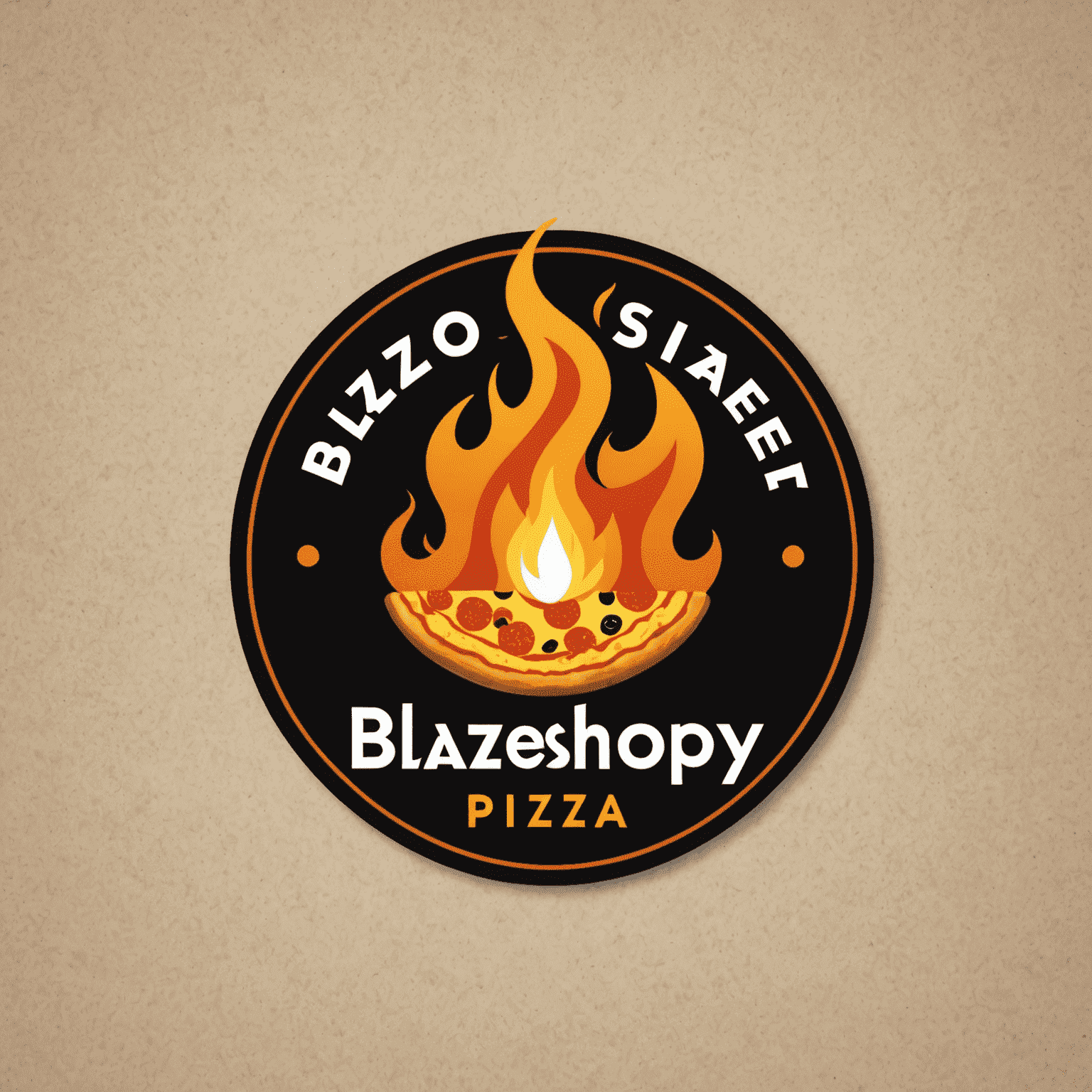 BlazeShoppy logo - A stylized flame-shaped pizza slice with bold, modern typography