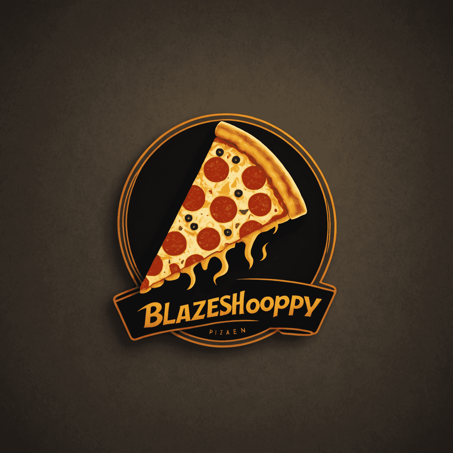 BlazeShoppy logo - A stylized flame-shaped pizza slice with bold, modern typography