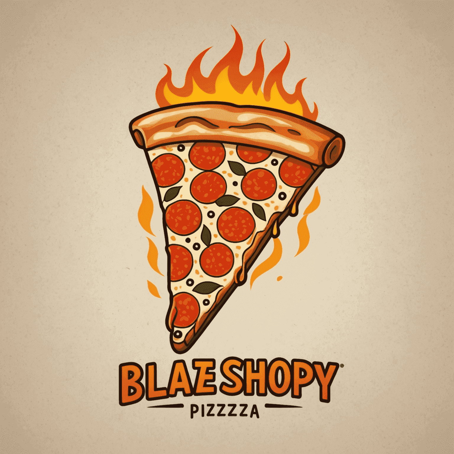 BlazeShoppy logo - A stylized flame-shaped pizza slice with bold, modern typography