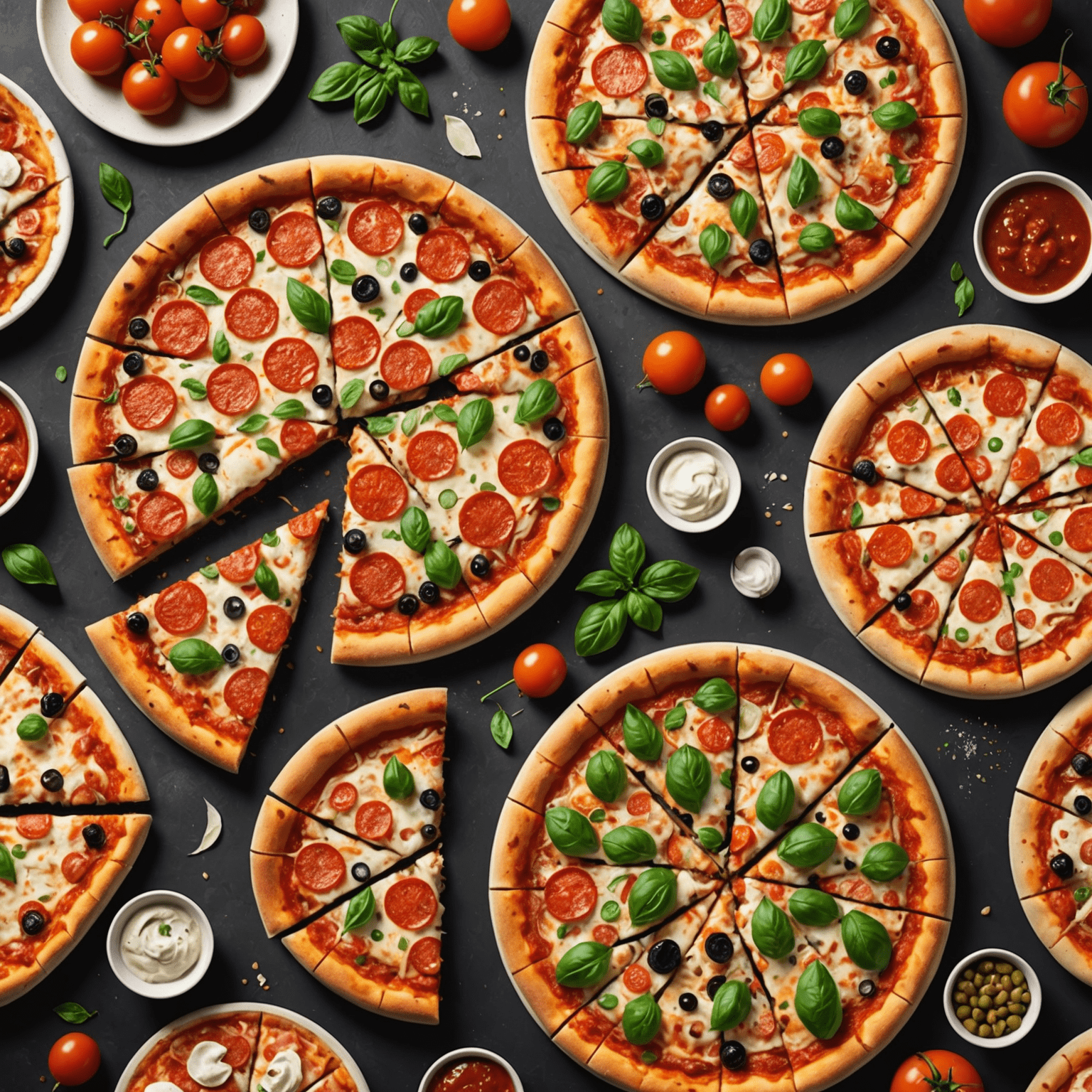 A diverse array of pizzas showcasing various toppings and styles, from classic Margherita to innovative gourmet combinations, all on Blaze Pizza's signature crispy crust