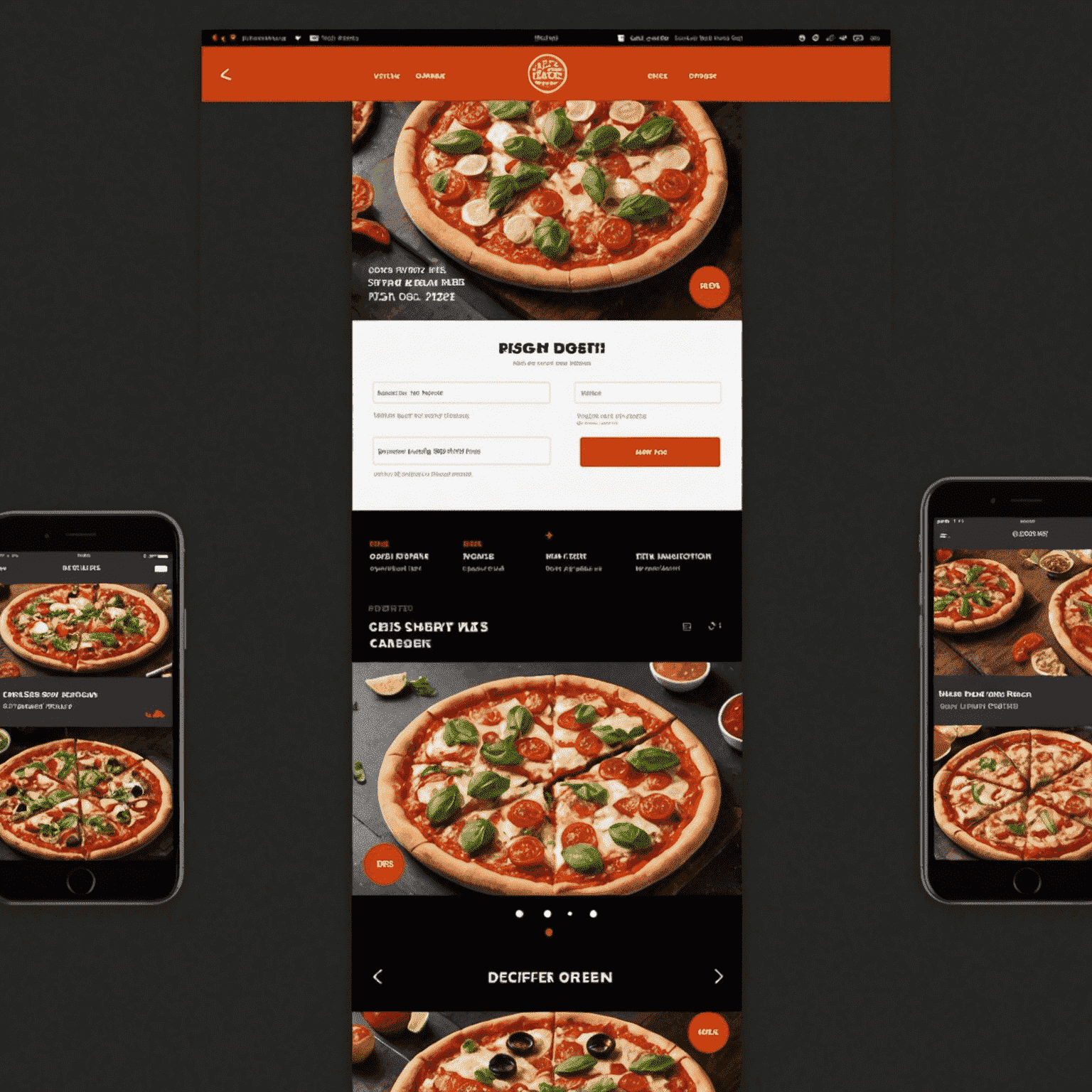 A sleek and modern interface of the Blaze Pizza online ordering system, showcasing a variety of delicious pizzas available for customization and order. The image highlights the user-friendly design with bold red accents against a dark background, emphasizing the ease and convenience of ordering pizza online.