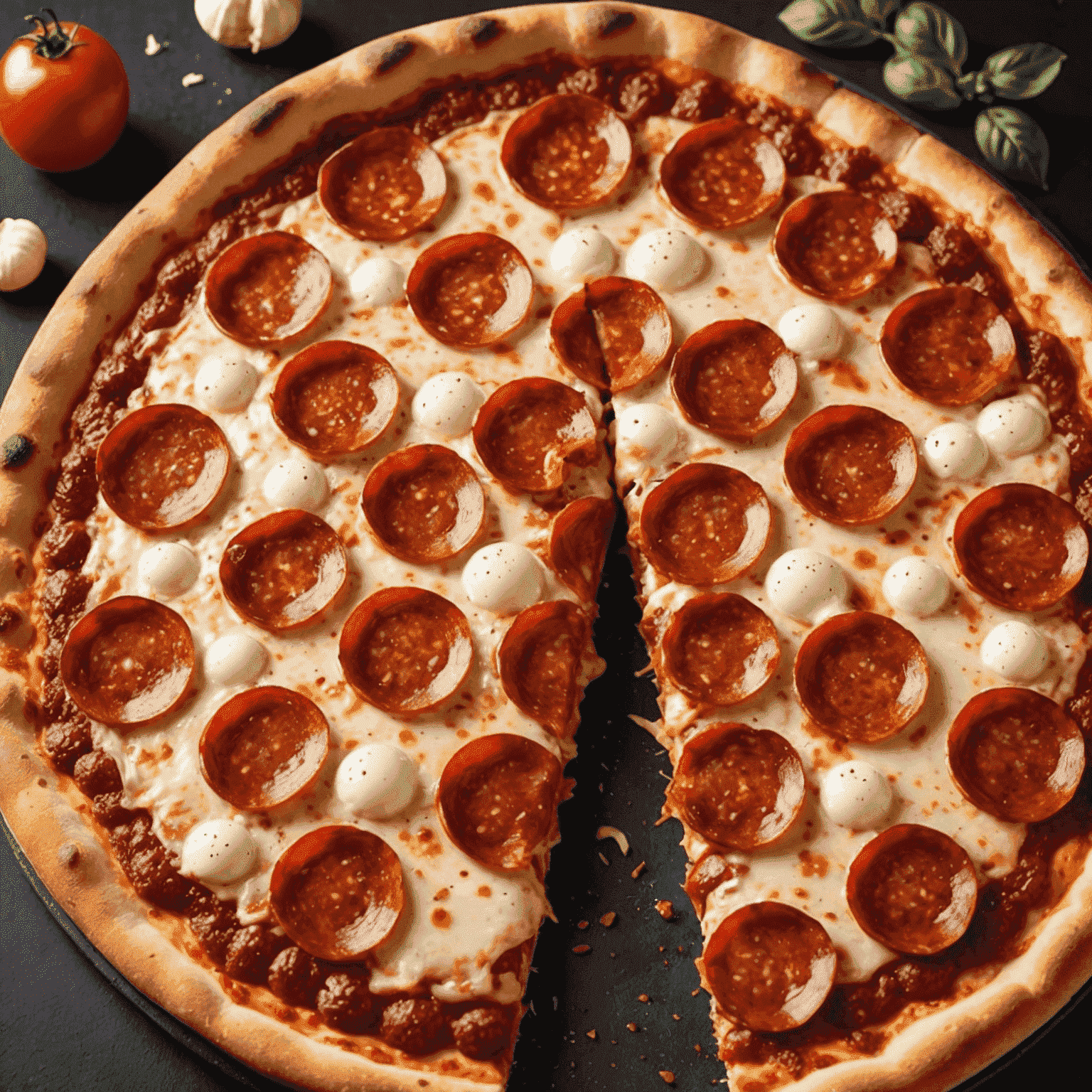 A pizza generously covered with crispy, slightly curled pepperoni slices and bubbling mozzarella cheese on a golden-brown crust