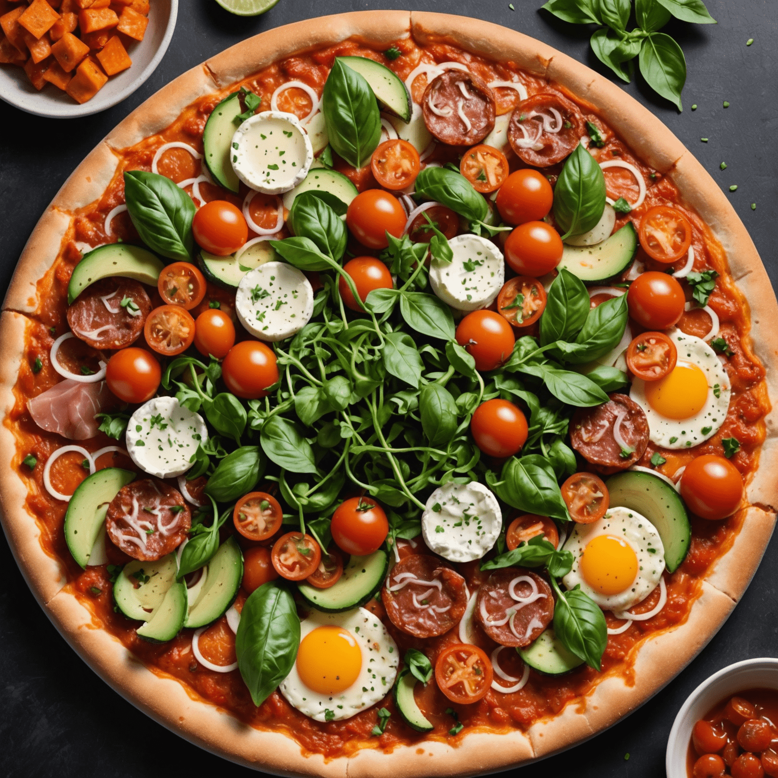 A variety of fresh, high-quality ingredients used in Blaze Pizza, including vegetables, meats, and cheeses, arranged artfully